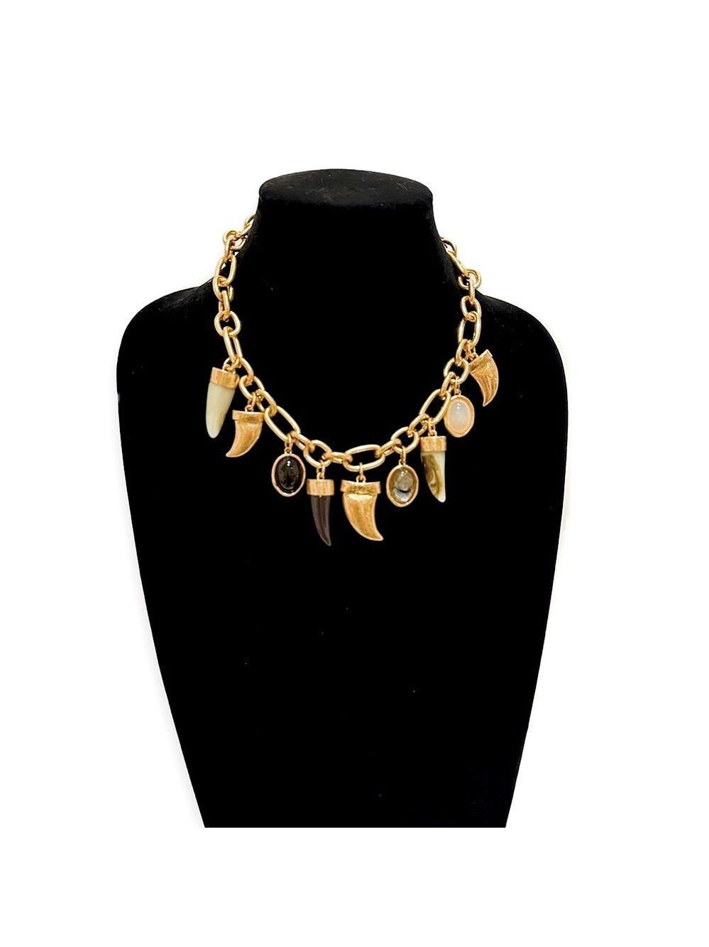 ZARA | Golden Tortoise Horn w Gemstone Lucky Charm Chunky Necklace | NWOT - Picture 3 of 6